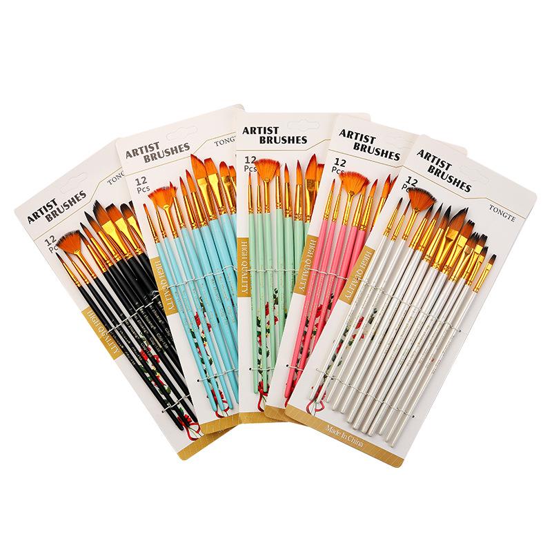 Multifunctional 12-Piece Nylon Bristle Brush Set for Watercolor & Fine-Line Chinese Painting