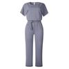 Women's Elegant Slimming Jumpsuit Solid Color Short Sleeve Batwing Lace Up Waist Commuting Pantis Fashion