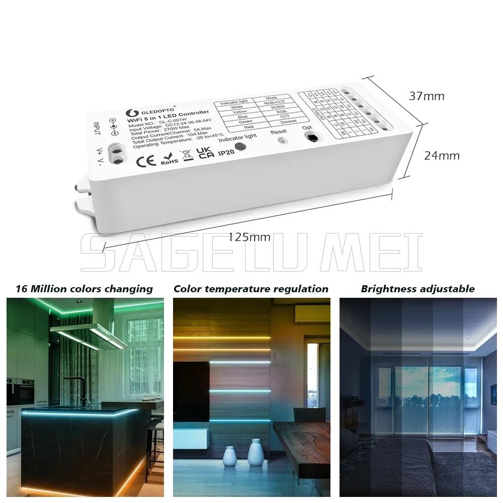 Gledopto GL-C-001W Yandex Alice Smart Graffiti Mobile APP Dimmer 2.4G RF Remote Control WiFi 5-in-1 Light Strip Controller12-24V