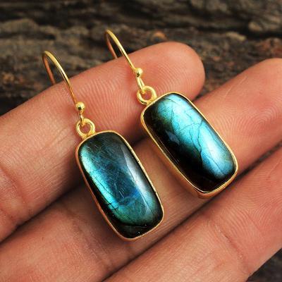 Gold Plated Labradorite Earring 925 Sterling Silver Women Jewelry