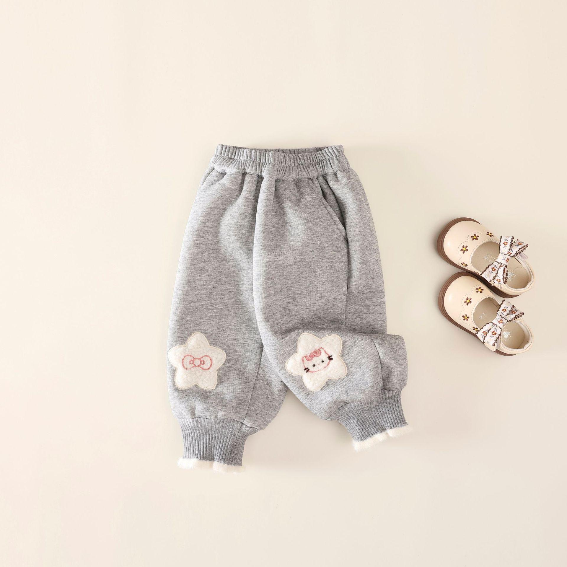 

Girls Winter Velvet-Lined Trousers – Thick, Cuffed, Cartoon Design, Warm Sweatpants for Autumn/Winter. 90 cm світло-сірий колір