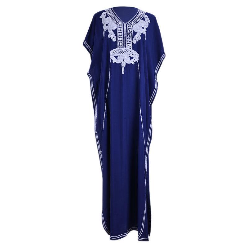 Navy Blue Rayon Embroidered Loose-Fit Beach Dress - Plus Size Cover-Up