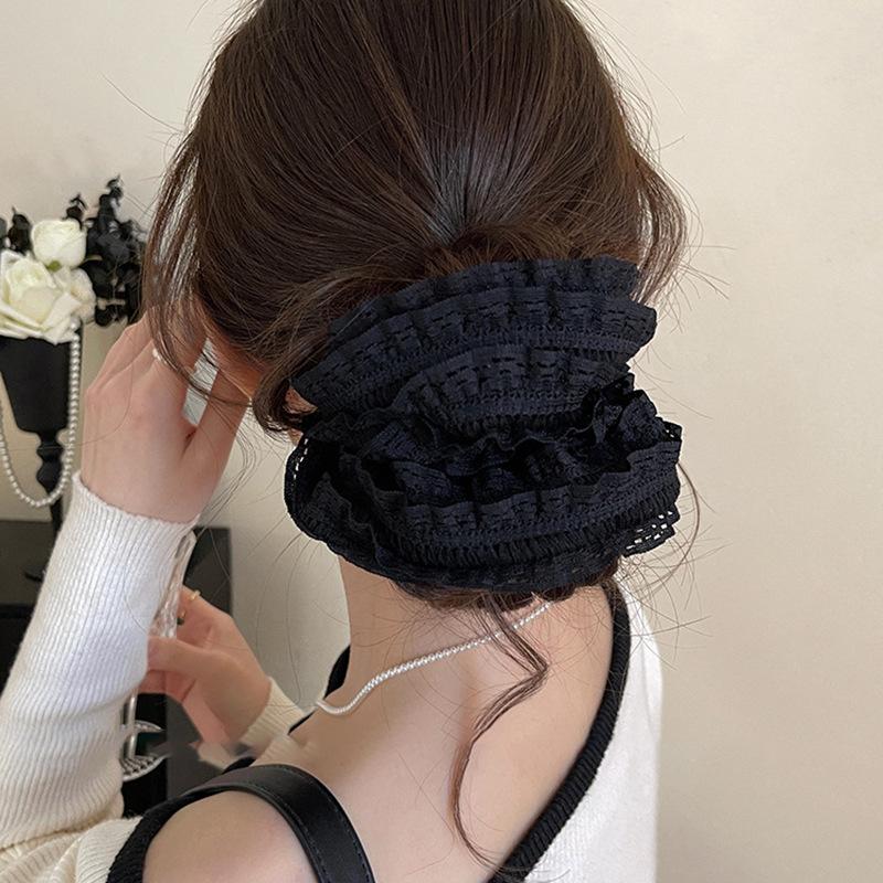Early spring fresh large intestine hair band simple striped lace headband 2025 new high-end rubber band women's hair tie rope