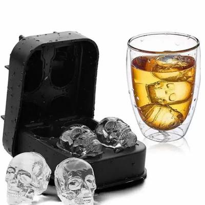 3D Skalle Silikonform Iskubstillverkare 4-i-1 Chokladform Bricka Glass DIY Verktyg Whiskey Vin Cocktail Iskub Bestsellers