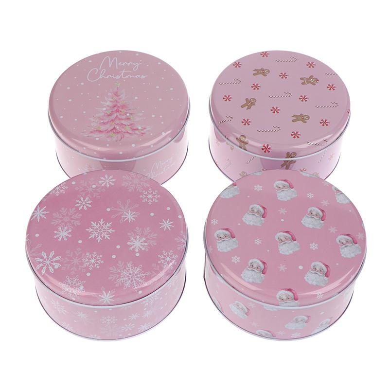 Round Christmas Gift Candy Box Cute Santa Claus Cookie Storage Containers Tinplate Metal Can For Holiday Xmas Happy New Year
