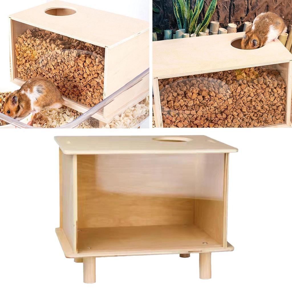 Hamster Hideout Box Wooden Sand Bath Sturdy Transparent Digging Accessory for Things for Hamster Playground