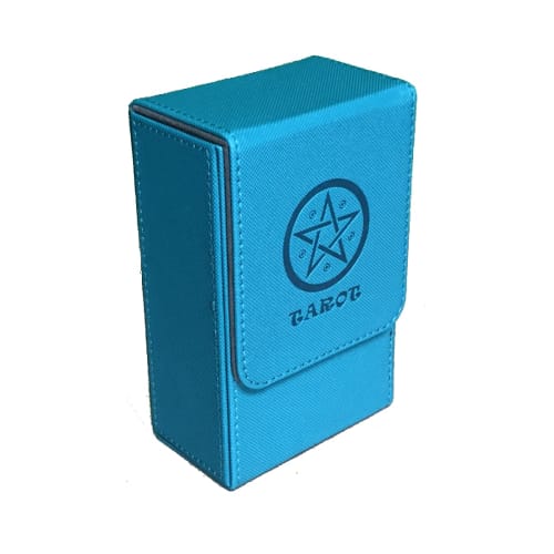 Kurop Leather Tarot Card Case/Deck Box/Storage Box with Magnetic Closure, Fits Standard Sizes (Large, Blue-Green Checkerboard Pattern)