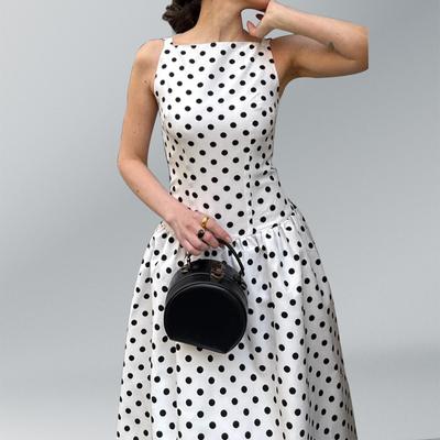 Polka Dot Kleid für Damen im Sommer Neckholder Trägerrock Sanya Badeurlaub High-End V-Ausschnitt Ärmelloses Kleid