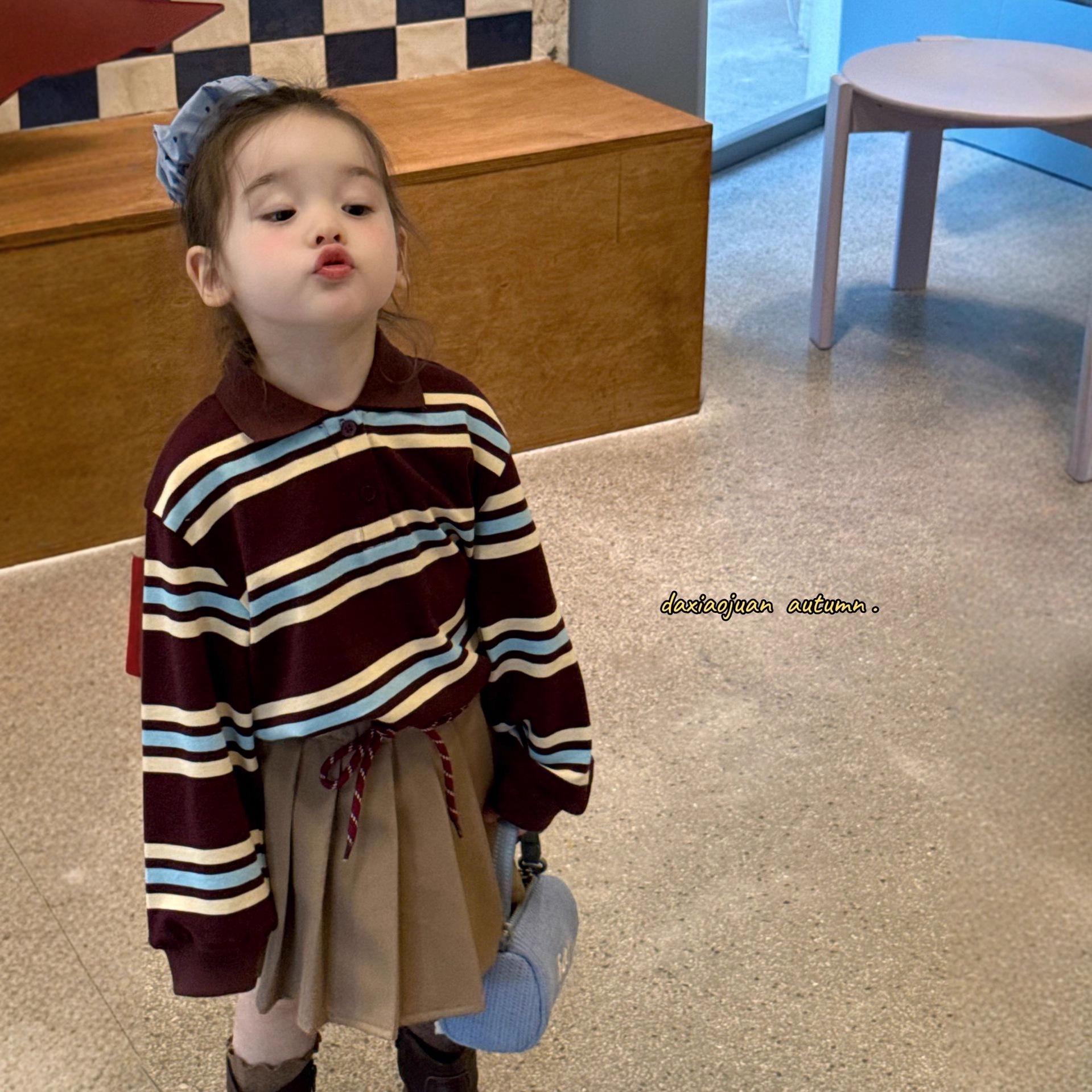 

Autumn & Spring Striped Long-Sleeve Lapel Polo Shirt for Girls & Boys 90 cm