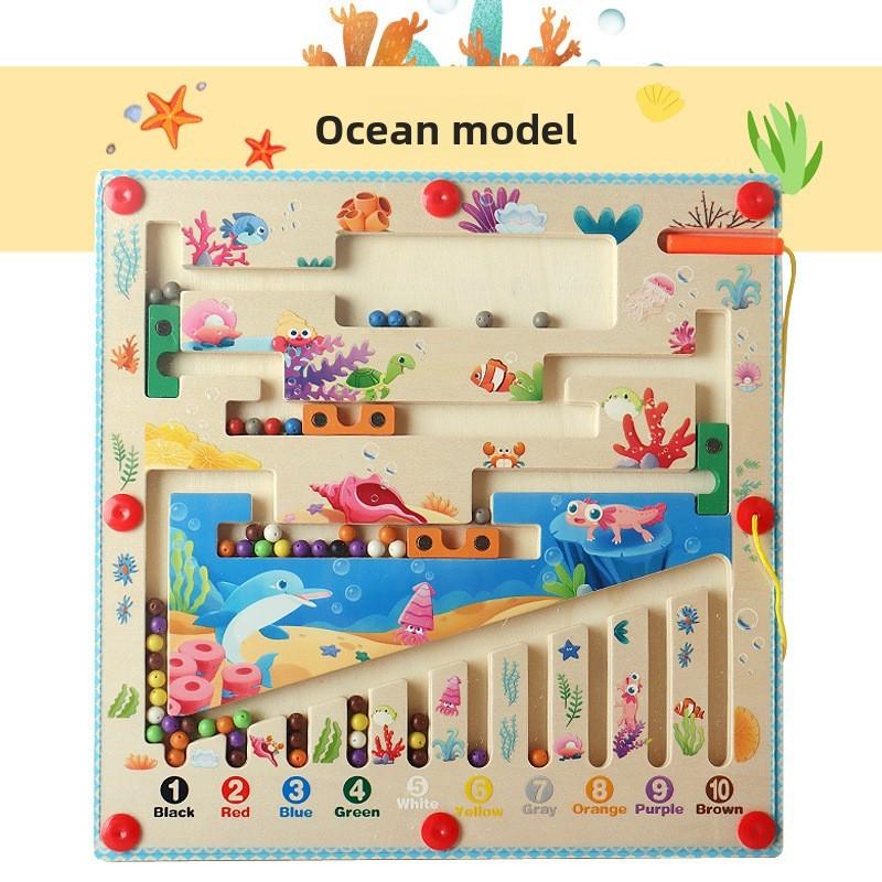 

Wooden Color Recognition Educational Toy Maze With Magnetic Counting Board For Children Learning Ocean