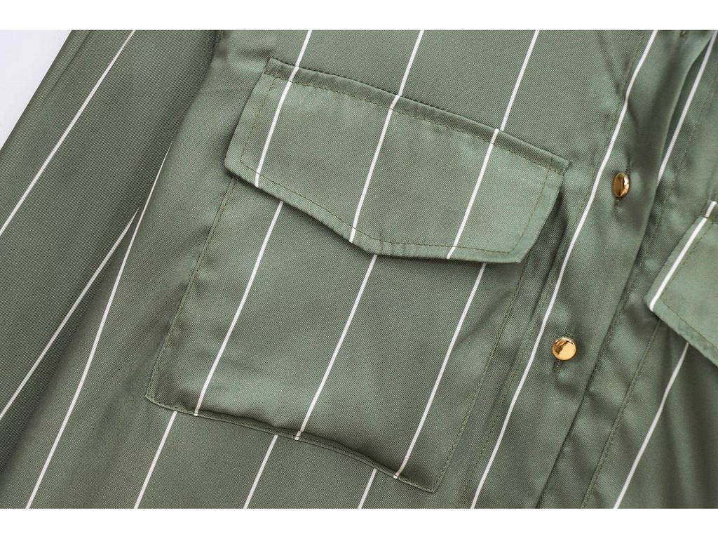 European & American 2025 Women's Silk Satin Color Block Striped Shirt - Long-Sleeved Niche Design for Spring & Autumn