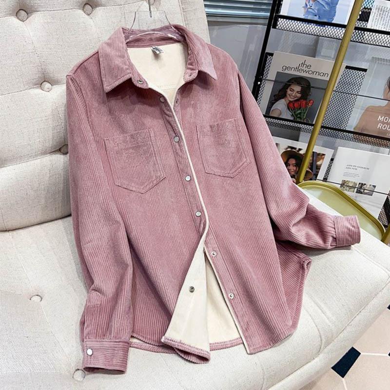 Padded Shirt Women Coat Winter Thickened Casual Velvet Solid Color Long-sleeved Shirt Jacket