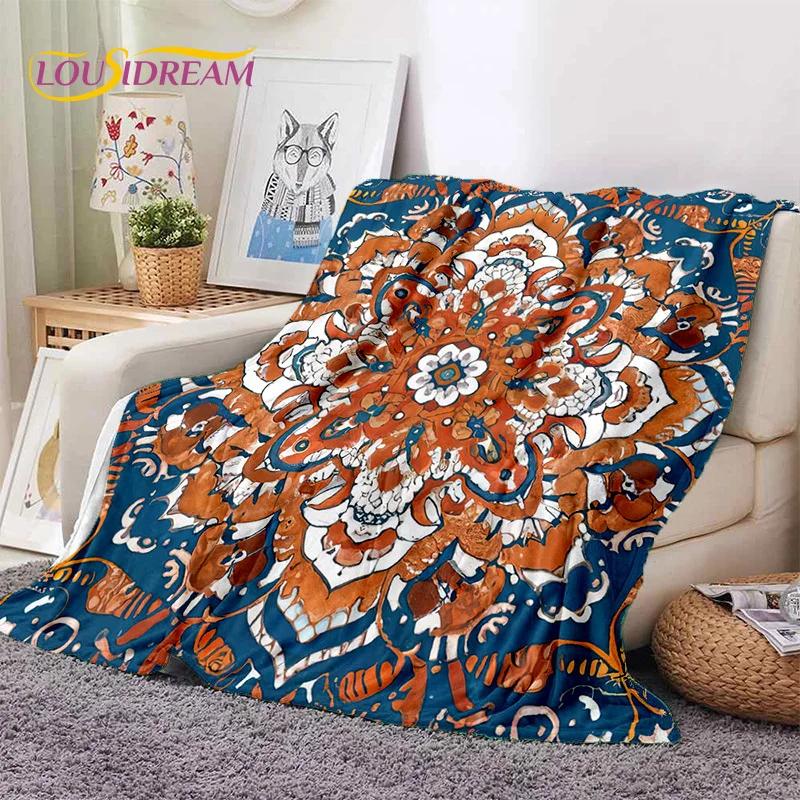 Turkey Persian Bohemian Mandala Flower Soft Flannel Blanket for Bed Bedroom Sofa Picnic,Throw Blanket for Outdoors Leisure Gift