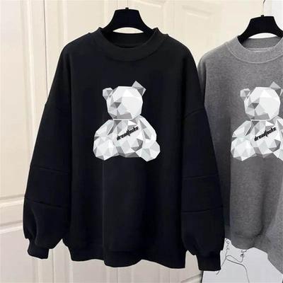 Sweatshirt Women Fleece-Lined Oversize Sweatshirt Winter Thickened Crew Neck Pullover Long Sleeve Mid-Length Loose Fit Top Sweatshirt