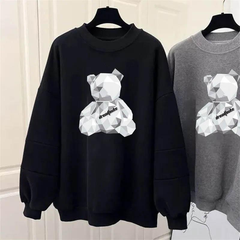 Sweatshirt Women Fleece-Lined Oversize Sweatshirt Winter Thickened Crew Neck Pullover Long Sleeve Mid-Length Loose Fit Top Sweatshirt