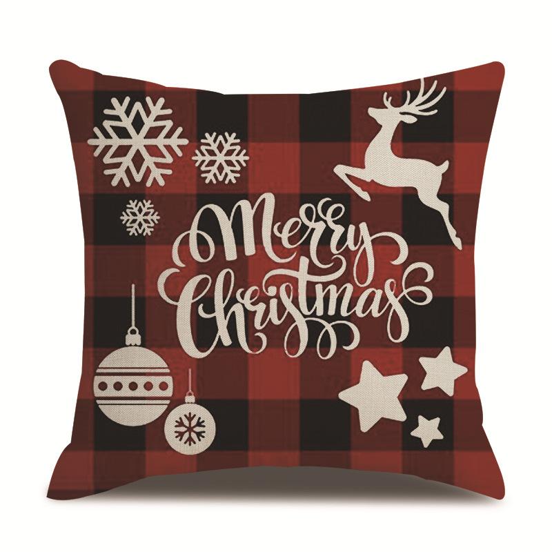 

Christmas and New Year Single-sided Linen Pillow Cover Waist Pillow Cover Living Room Cotton Line Cushion Cover Sofa Car Pillow Cover 45 * 45Cm without pillow core