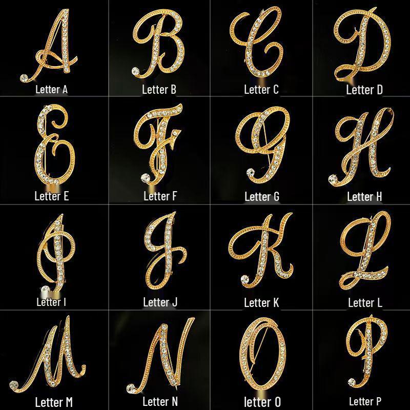 Minimalist Rhinestone Alphabet Brooch: Elegant Geometric Pin for Sweaters or Coats