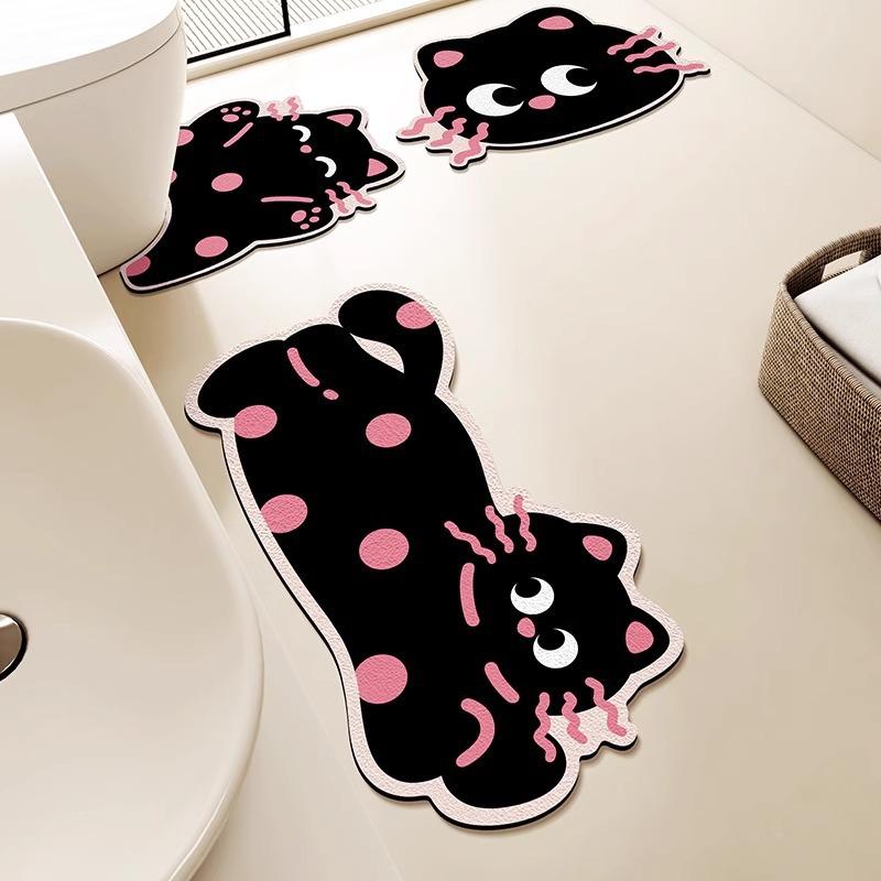 Cartoon Puppy Bathroom Floor Mat Three-Piece Set, Absorbent Non-Slip Mat, Diatom Mud Toilet, Dirt-Resistant And Wear-Resistant Toilet U-Shaped Mat