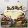 Krásný malovaný povlak na přikrývku a polštáře velikosti King Queen polyesterová ložní souprava pro děti chlapce dívky povlak na přikrývku vzor Dům Strom