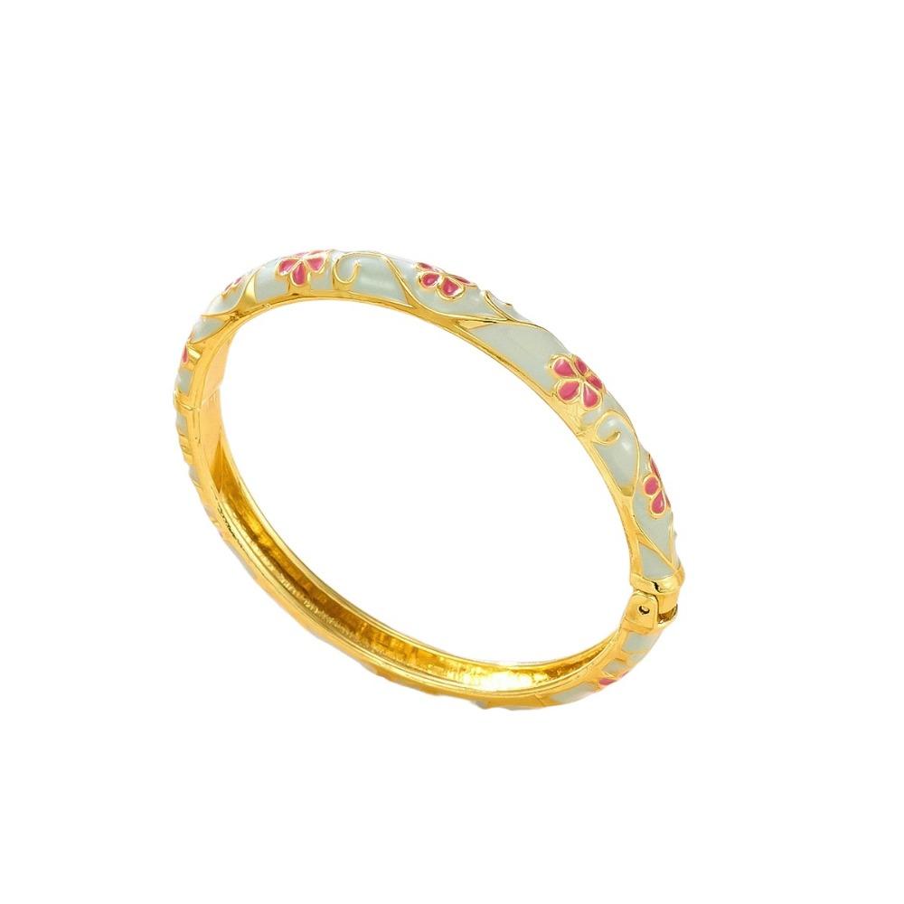 Chinese Hawaiian Flower Bangle Square Shape Women's Hand Bracelet Vintage Cloisonne Bangle Girls