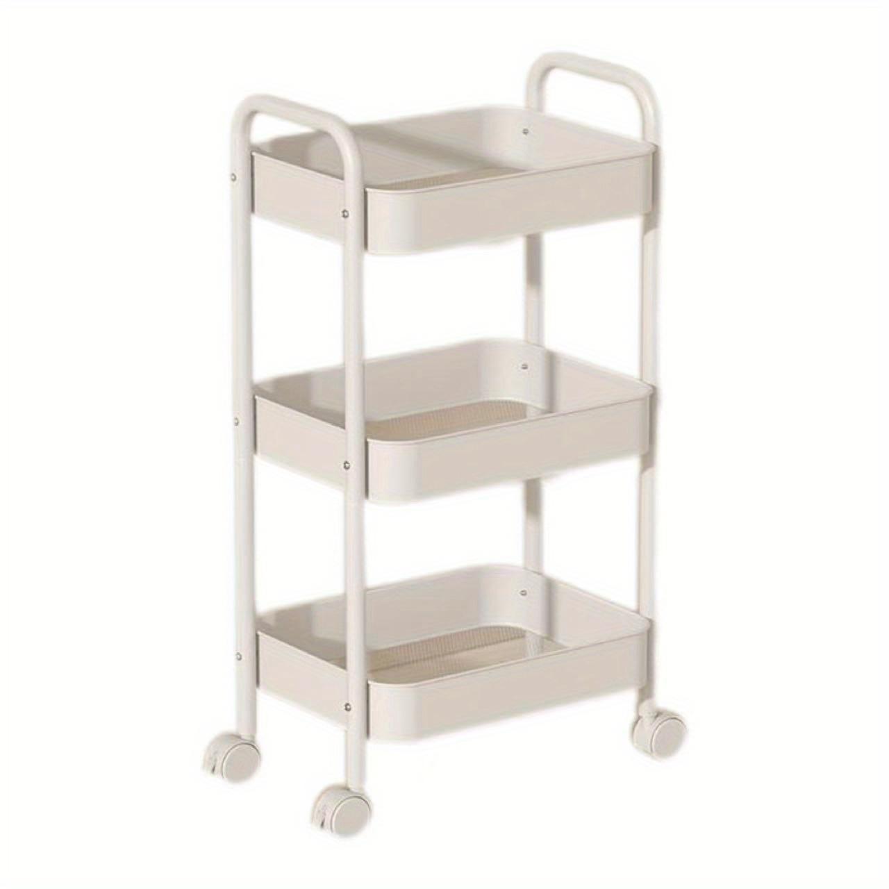 Pink 3-Tier Kitchen Cart with Wheels, Multifunctional Mobile Storage Snack Rack for Bedroom Living Room 3-tier