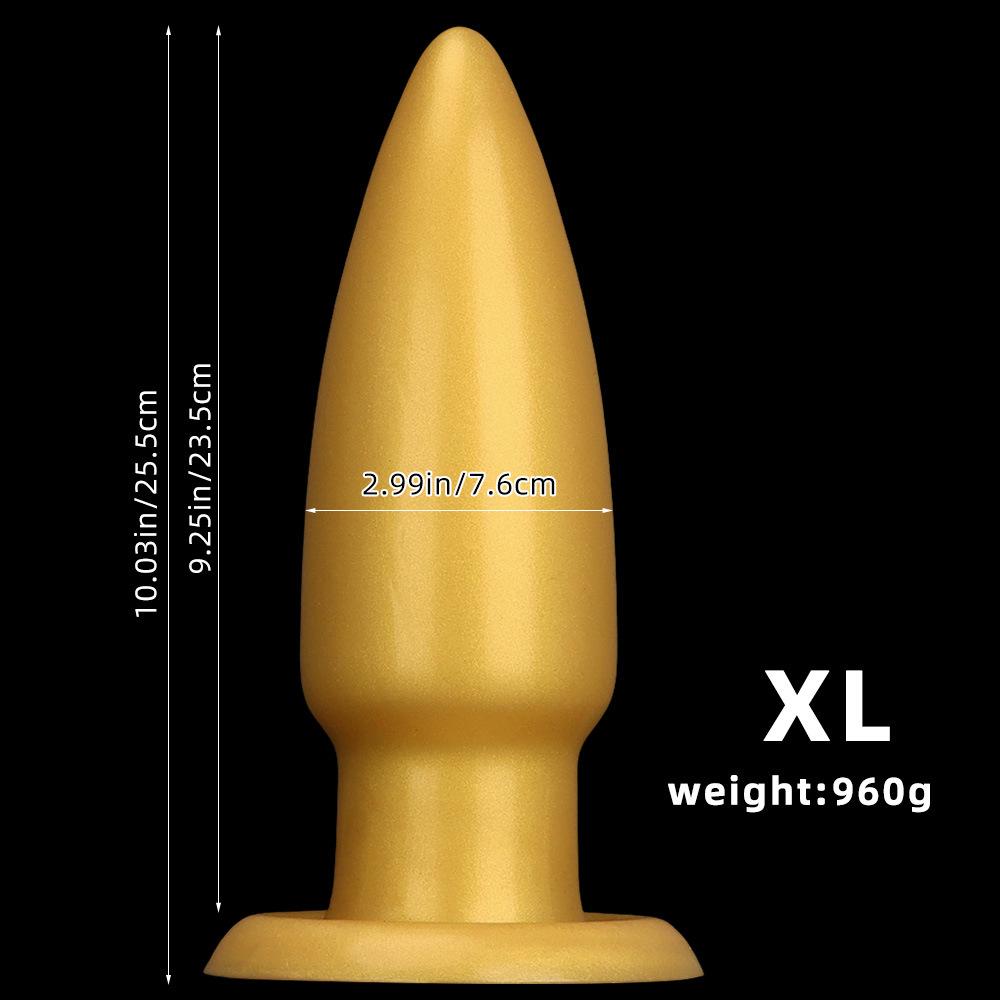 Multi Sized Pointed Golden Liquid Silicone Super Large Anal Plug Suction Cup Anal Sex Product Toy Anal Expansion Super