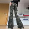Women's High-Waisted Camo Flare Jeans - Retro Bell Bottoms for Spring & Autumn