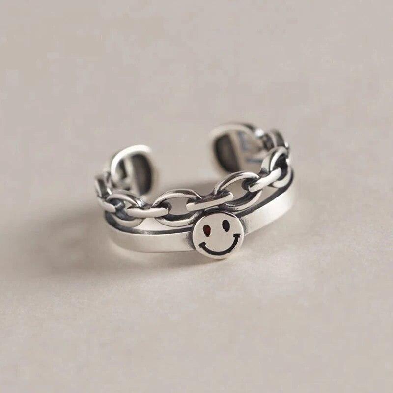 Cute Women Men Simple Design Rings Vintage Owl Frog Smiling Ring For Woman Girl Ancient Silver Color Retro Punk Jewelry Gift