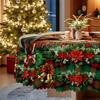 Vintage Oil Painting Christmas Round Tablecloth, Religious Figure Christmas Elements Red And Green Plaid, Rectangular Dining Table Cloth