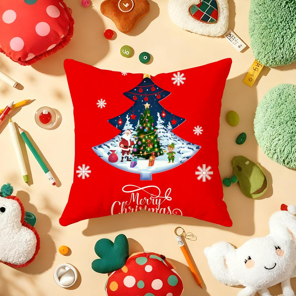 Christmas Tree Santa Pillow Case Plush Fabric Soft DoubleSided Printed Sofa Warm Winter Home Gift Cushion Cover