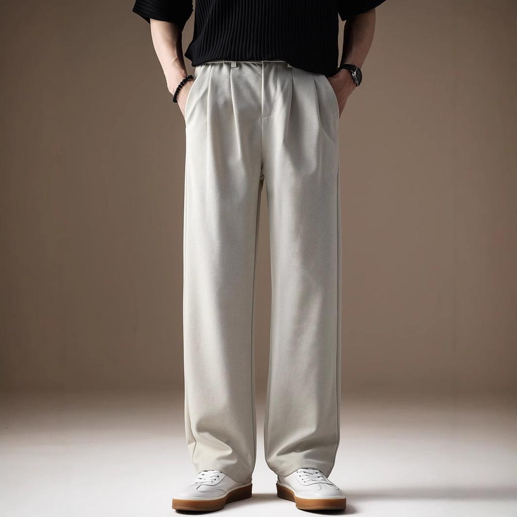 Straight Wide-leg Commuter Casual Pants Men's Drape Breathable Trousers Summer Ice Silk Thin Suit Pants Casual Versatile