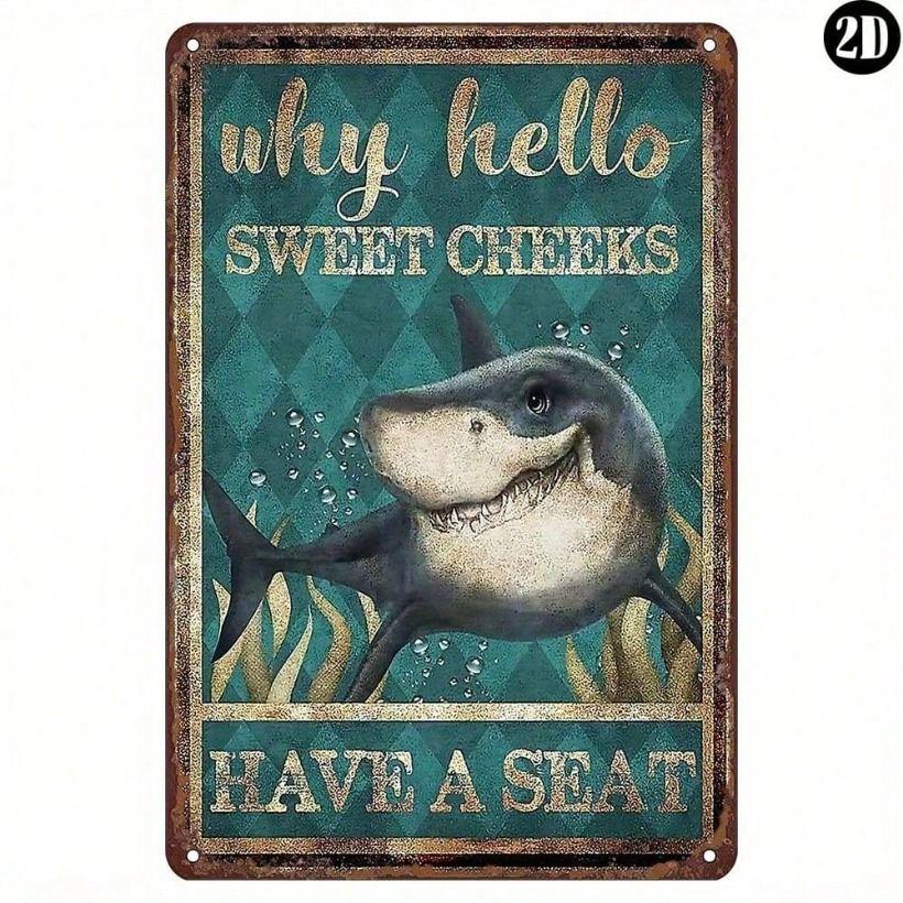 Metal Poster Shark Art Card Dear Please Sit Down Wall Decor for Home Bar Cafe Gym
