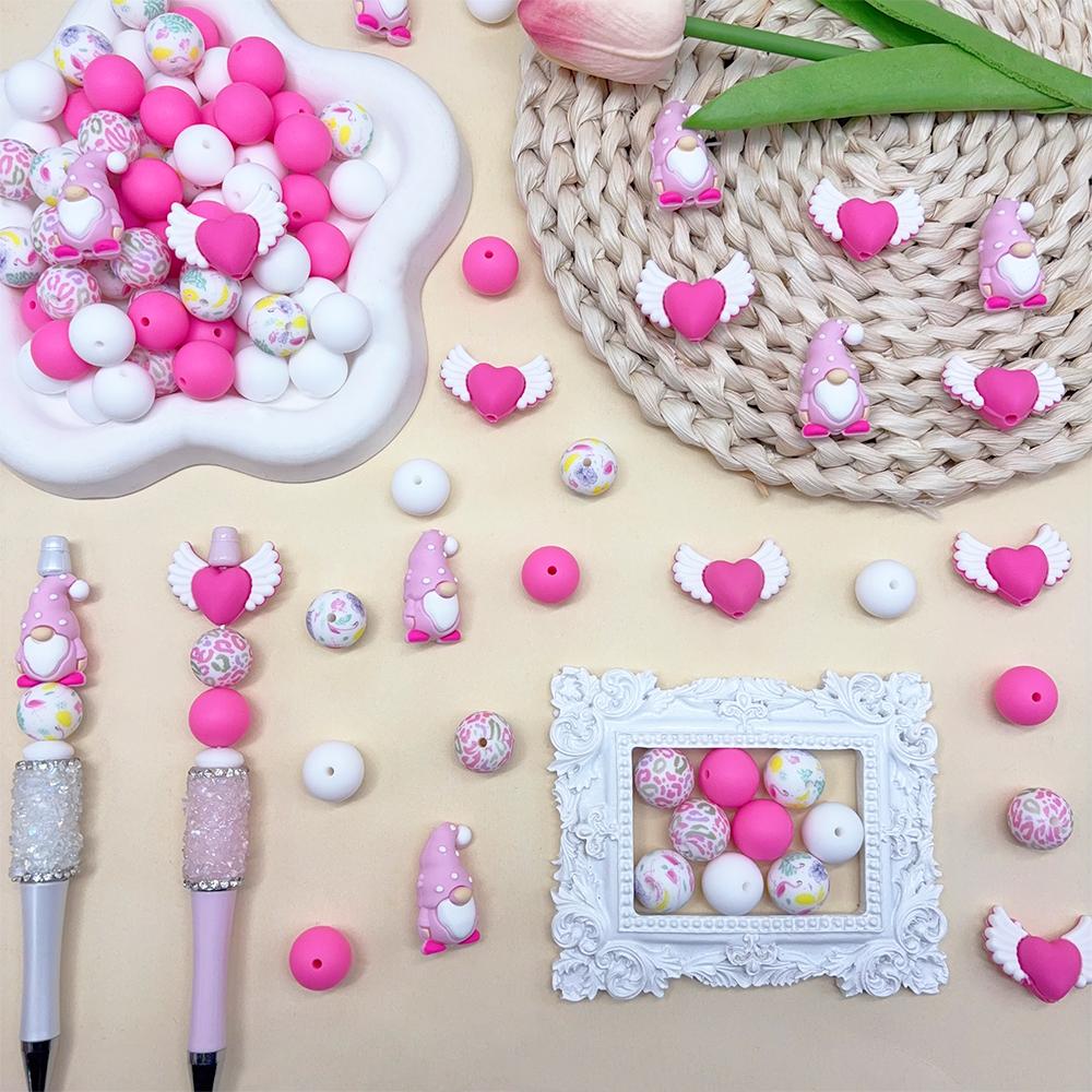 25/32PCS Valentine's Day Dwarf Love Silicone Bead Set, perfect for DIY handmade crafts such as keychains, necklaces, bracelets,