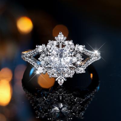 Exquisite CZ Zircon Snowflake Rings for Women Luxury Wedding Party Jewelry Fashion Rings Gift
