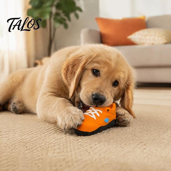 Pet Toys for Reducing Separation Anxiety Cartoon Shoe Squeaky Dog Toy, Funny Sneaker Shape Chew Toy Cute Puppy Fetch Small Medium Dogs, Durable Latex