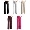 Women Suit Pants Button Zipper Trousers with Pockets Closure High Waist Long Solid Color Straight Wide