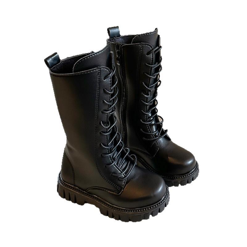 Girls' 2025 Autumn/Winter Leather High-Top Martin Boots for Medium/Large Children