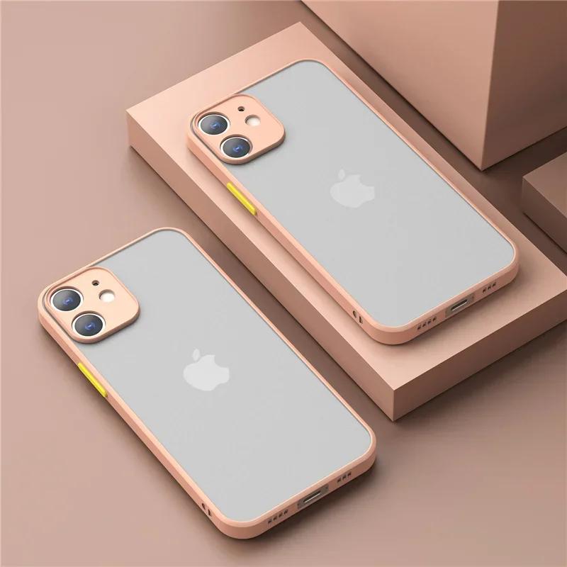 Shockproof Thin Matte Case For iPhone 15 16 13 12 11 14 Pro Max Plus Mini XR XS X Silicone Bumper Clear Hard Cover Capa Funda