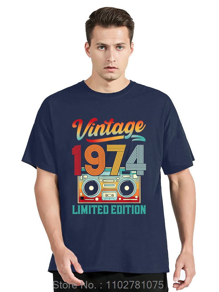 Born In Vintage 1974 Oversized T-shirt Limited Edition Cassette Men Clothing Vintage Cotton Tshirt Funny Tees Fitness T Shirt