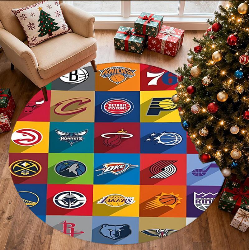 NBA Basketball Pattern Round Rug, Indoor/Outdoor Mat, for Picnic, Gameroom, Bedroom, Office, Living Room, Home Decor Carpet, Birthday Gift