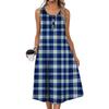 Women's Fashion Casual Sleeveless Button Plaid Print Dress with Pocket