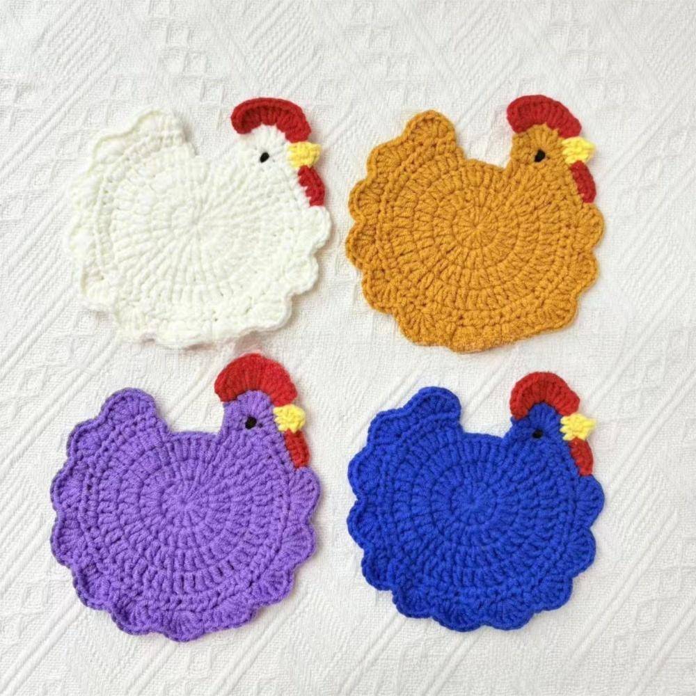 Cute Cartoon Insulation Mat Big Rooster Shape Hand-made Cup Mat Soft Woven Placemat Kitchen Accessories