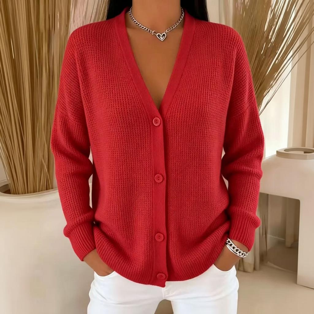 Women's Knit V Neck Button Cardigan Sweater Long Sleeve Soft Comfortable Autumn Winter Outerwear Casual Lightweight Layering Top
