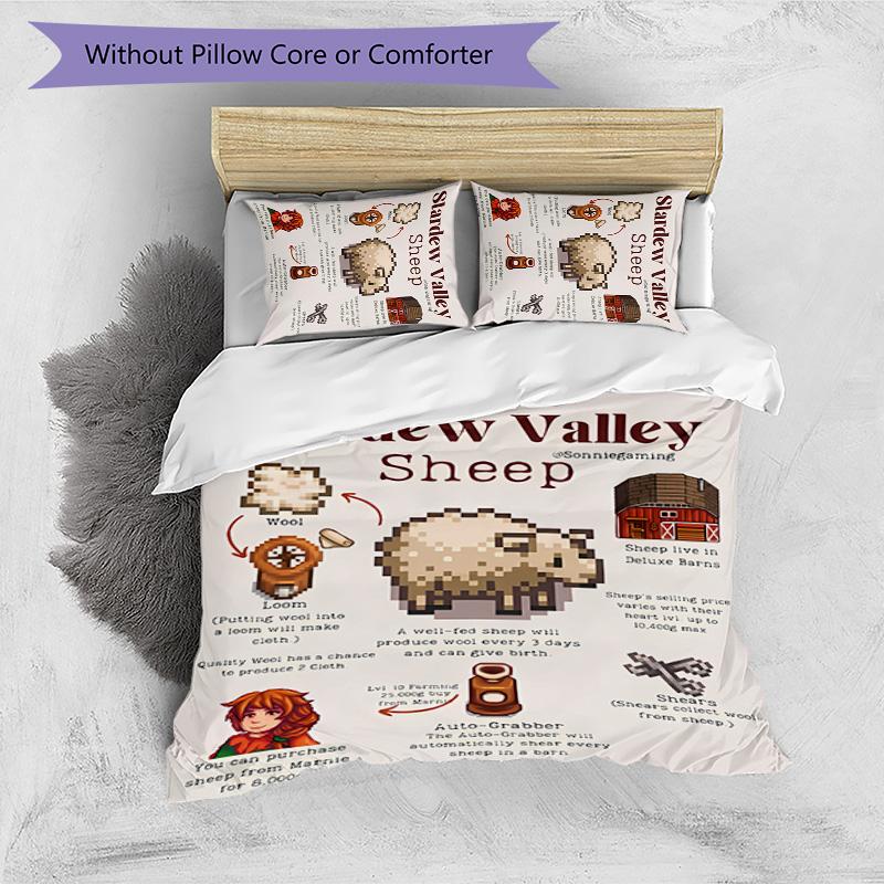 3pcs game Stardew Valley pattern bedding set duvet cover set includes duvet cover &pillowcases, perfect all season bedroom decoration & gift
