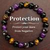 Tiger Eye, Amethyst, Obsidian & Crystal Beaded Bracelet.