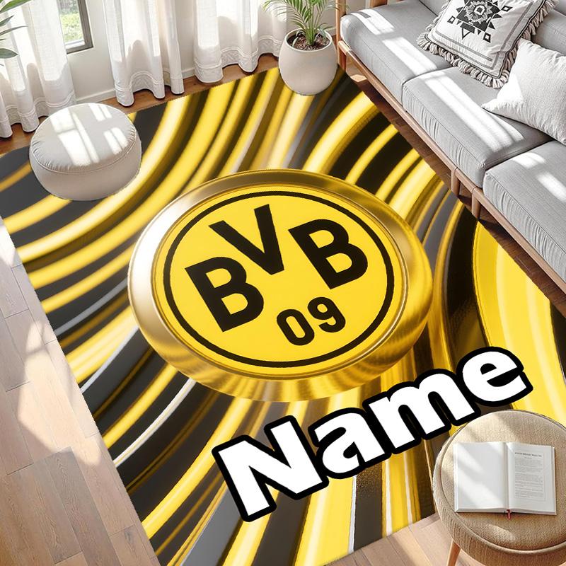 Custom Name Personalized Borussia Dortmund Print Carpet, Versatile Home Decor Rug, for Playroom, Apartment, Balcony, Entryway, Hallway Gift