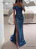 Europäisches & Amerikanisches One-Shoulder Pailletten-Schlitzkleid - Damen Freizeit Party Mode