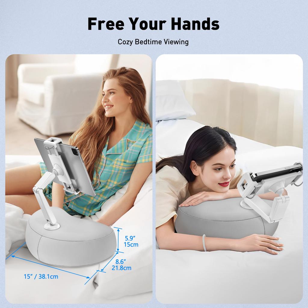 AboveTek Tablet Pillow Stand iPad Pillow Holder for Lap with Soft Bean Bag Multiple Angle Adjustable iPad Bed Holder Compatible with Inch Phones for