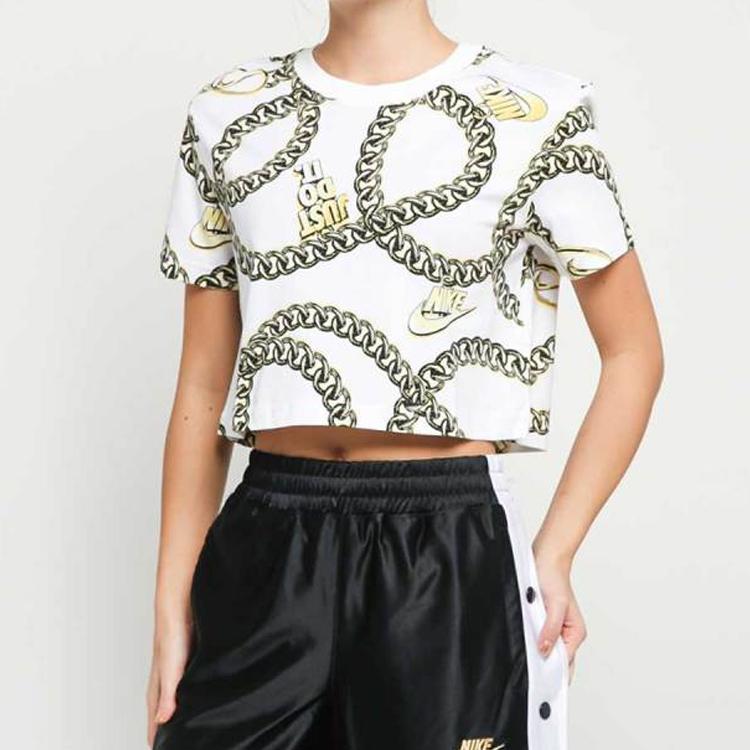 Nike Gold Chain Print Short Sleeve T-Shirt Women Tops White CI9356-100