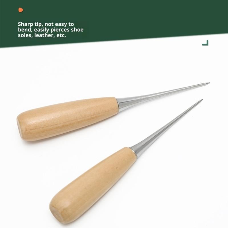 Solid Wood Handle Crafting Awl For Leatherwork Shoe Repair And DIY Applications